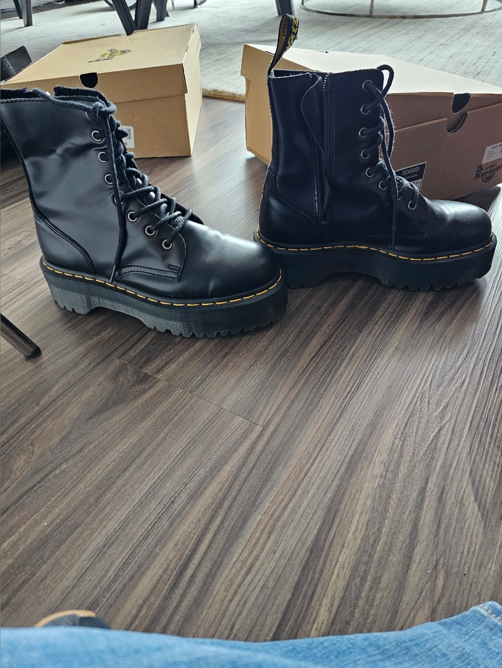Dr. Martens Jadon Black Lace-Up Platform Boots with Yellow Stitching UK6/US8